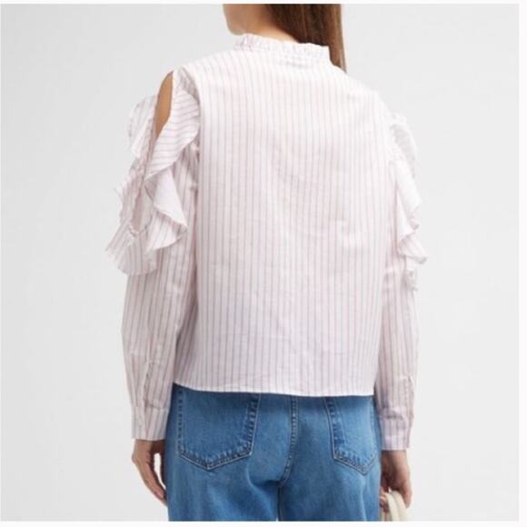 NWT Harshman Indre White Pink Striped Cutout Long Sleeve Cotton Blouse Medium - Picture 7 of 7